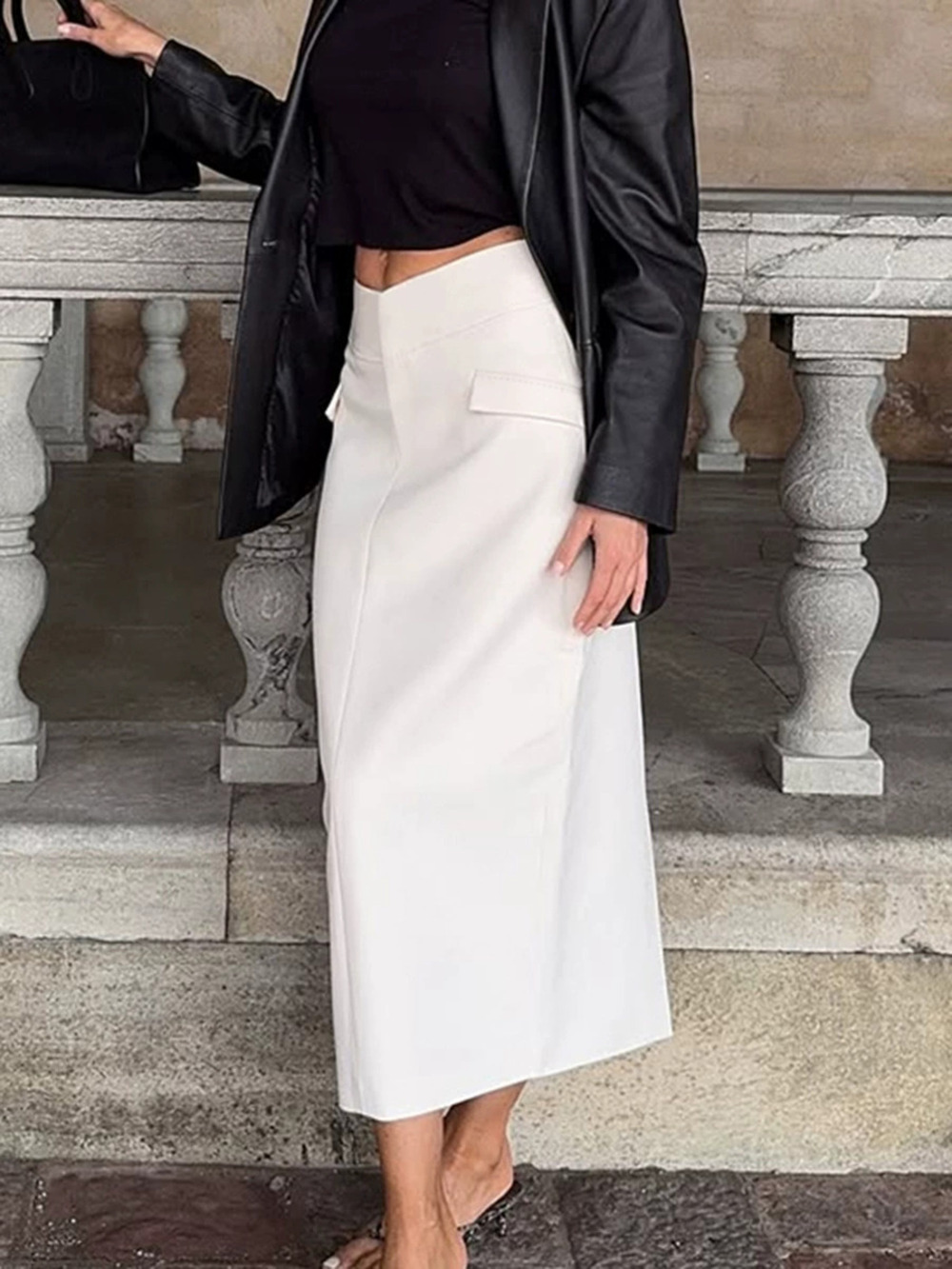 Forever 21 White Suit Bodycon Skirt High Waist Slit Winter
